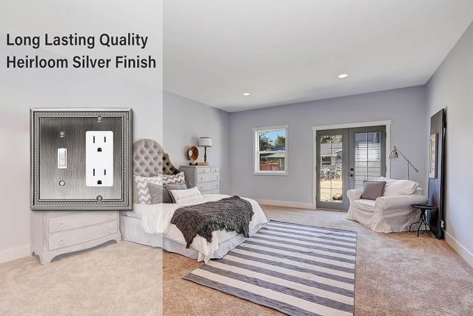 Henne Bery Sunken Pearls Heavy Duty Decorative Wall Plate Switch Plate Outlet Cover (Toggle/Decorator, Heirloom Silver)