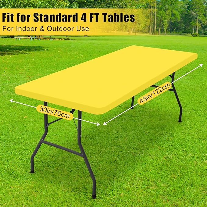 Smiry Rectangle Tablecloth, Elastic Fitted Flannel Backed Vinyl Tablecloths for 4ft Folding Tables, Waterproof Wipeable Table Covers for Indoor, Outdoor, Picnic and Camping (Yellow, 30"x48")
