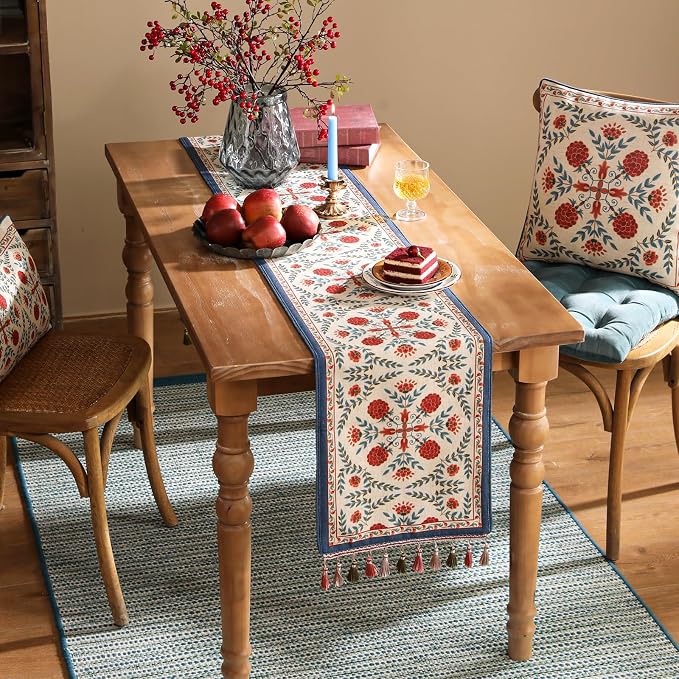 Patdrea Designer French Elegant Linen Table Runner, Colorful Floral Pattern - Image 3