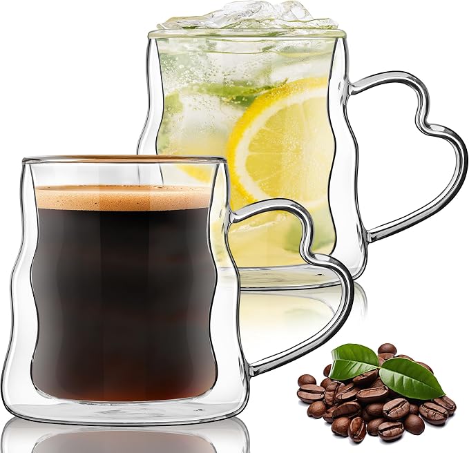 Joeyan Glass Mug 16.9oz, Double Wall Insulated Glass Coffee Mugs Set of 2 | by JoeyanHousehold