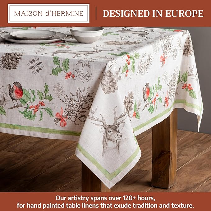 Maison d' Hermine Table Cloth Square Table 100% Cotton 54 x 54 Inches Fall Tablecloth Reusable Everyday Use for Thanksgiving Christmas Decorations Dining Farmhouse Party (Christmas Dew)