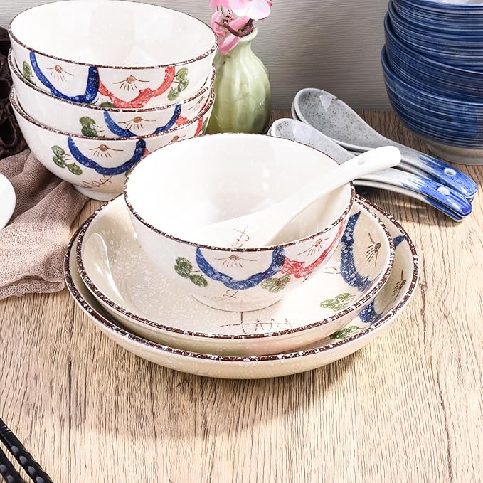 4-Piece Japanese Ceramic Dinnerware Set, Plate, Dish, Bowl, Spoon, Japanese Hand-painted Tableware set, A Good Tableware (WC)