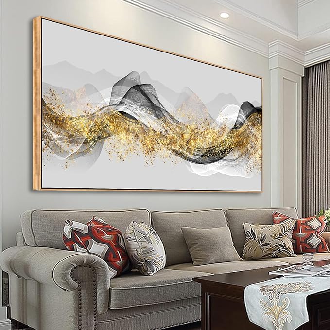 Tucai Decor Wall Art Modern light Luxury Abstract Gold ink Landscape Canvas Wall Art for Living Room and Bedroom Color Pictures Artwork Home Decor Canvas Print Wall Decor Ready to Hang 20x40inch (Framed)