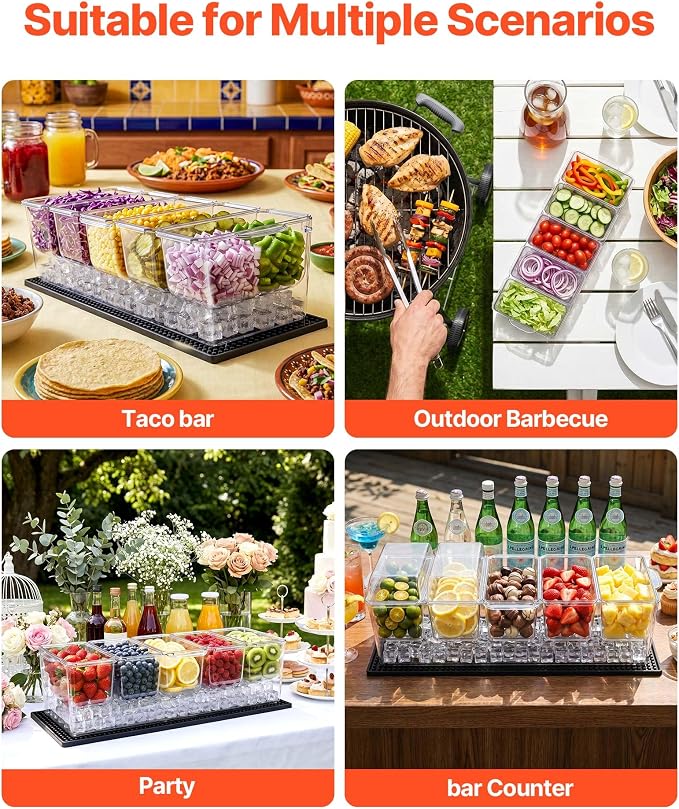 VEVOR Chilled Condiment Server Caddy, 5 Compartment Ice Cooled Serving Container - Image 6