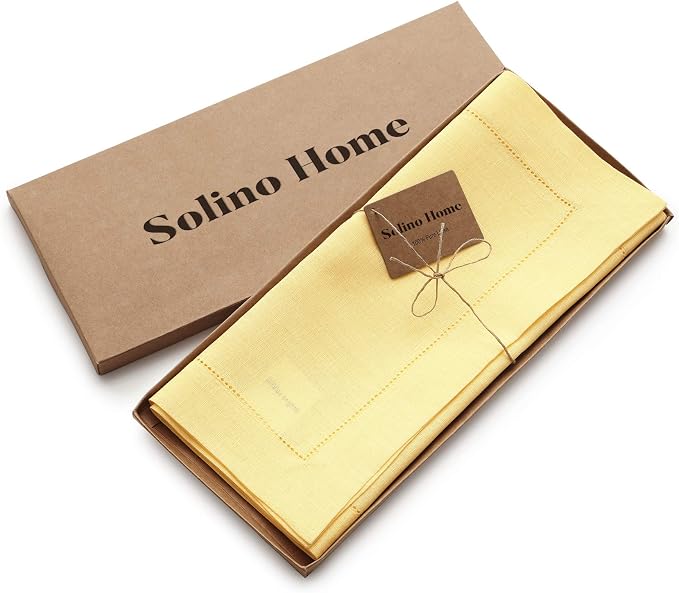 Solino Home 100% Linen Table Runner Yellow, Classic Hemstitch 14 x 108 in | - Image 5