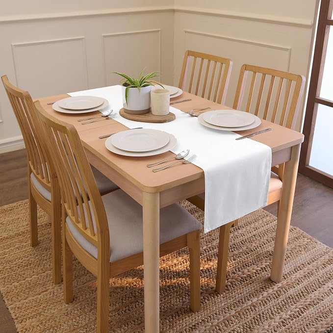 Encasa XO Table Runner, Cotton Canvas Dining Runner 13"x48" | White, 180 GSM - Image 2