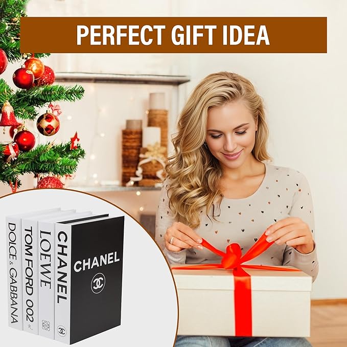 White Large | 4 PCS Faux Decorative Books for Home Decor | Not Real Books (Cardboard Boxes) | Coffee Table, Bookshelf & Shelf Styling Display Props for Living Room, Office