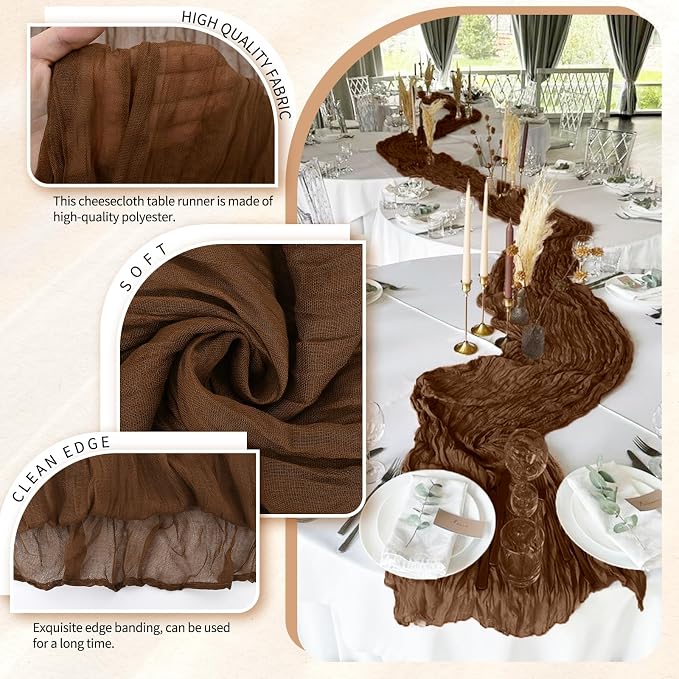 30 Pack Cheesecloth Table Runner 10FT Brown Table Runner Boho Gauze Cheese - Image 3