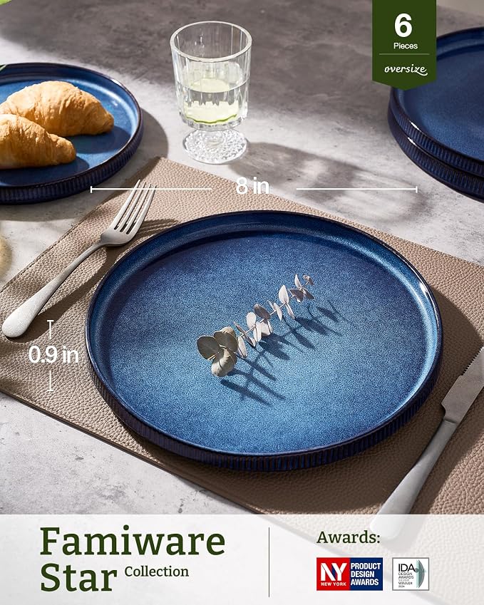 famiware Star Salad Plates for 6, 8 inches Plate Set, Stoneware Dinnerware - Image 3