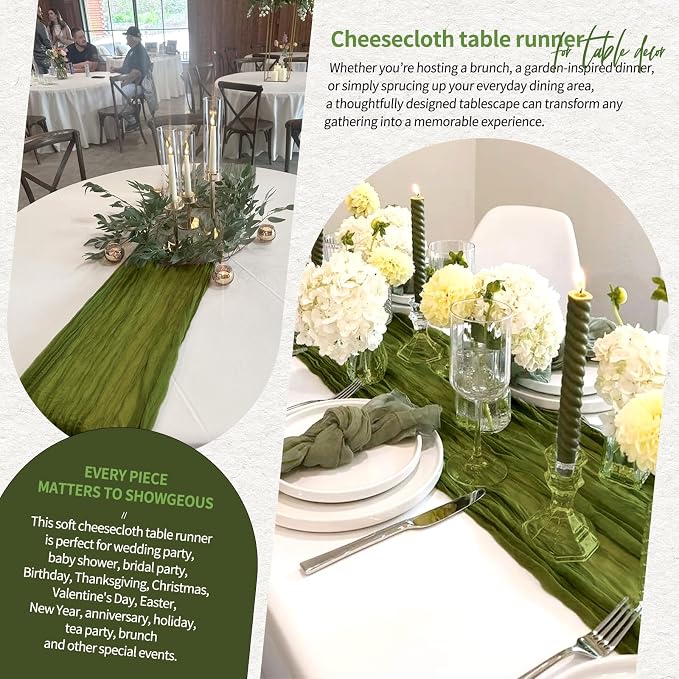 30 Pack Cheesecloth Table Runner 10FT Olive Green Table Runner Boho Gauze - Image 8