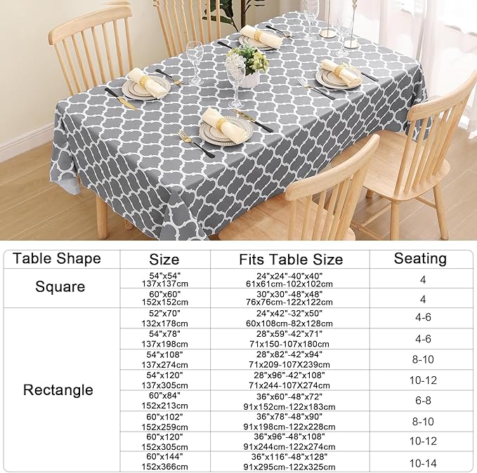 Smiry Rectangle Table Cloth, Waterproof Vinyl Tablecloths with Flannel Backing for Rectangle Tables, Wipeable Spillproof Plastic Tablecloth for Dining, Camping, Indoor and Outdoor (52"x70", Grey)