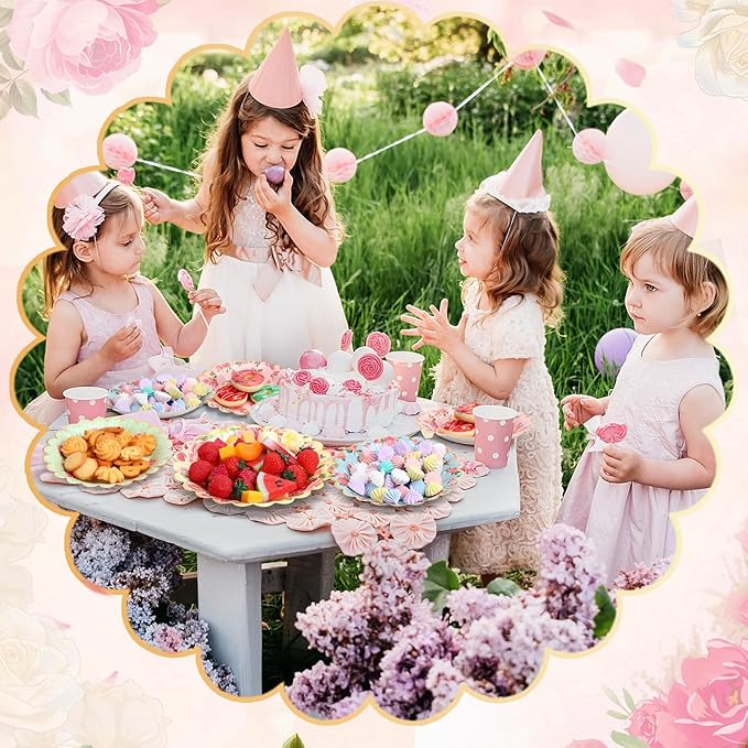 Pasimy 64 Pcs Floral Vintage Plates Paper Tea Party Tableware Set 9 Inch and 7 Inch Plates for Tea Party Birthday Baby Shower Wedding Bachelorette Party Supplies(Rose)