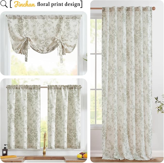 jinchan Green Floral Linen Table Runner 13 x 108 Inch Farmhouse | Soft floral - Image 9