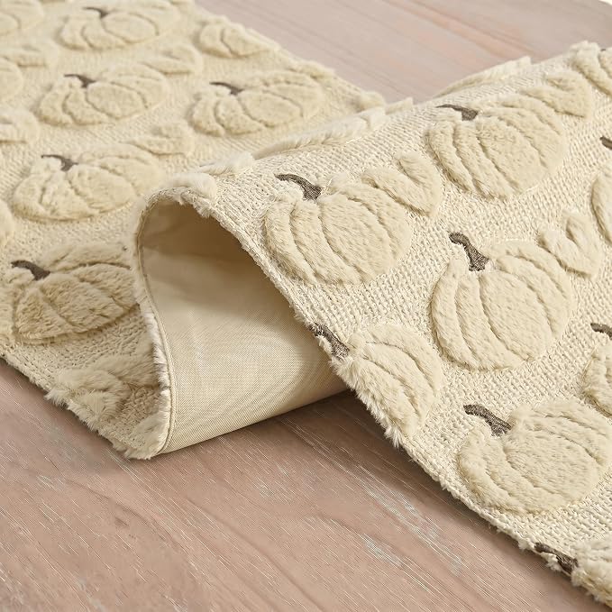 Artoid Mode Beige Soft Faux Fur Fall Table Runner 13x60 Inch | Seasonal Kitchen - Image 6