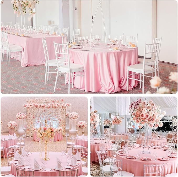 8 Pack Pink Round Tablecloth 90 Inch Valentine’s Day Table Cloth for Round Tables, Washable Polyester Fabric Stain and Wrinkle Resistant Decorative Table Cover for Wedding Party Dining Banquet