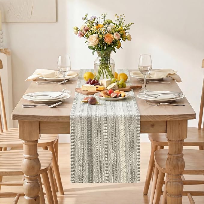 Artoid Mode Dark Grey Farmhouse Stripe Braided Table Runner 12x120 Inch | - Image 2
