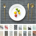 Placemats Set of 6 Vinyl/Plastic Woven Place Mats for Kitchen Table Indoor/Outdoor Washable Placemat Wipeable Dining Table Mats (Black Stripes,6)