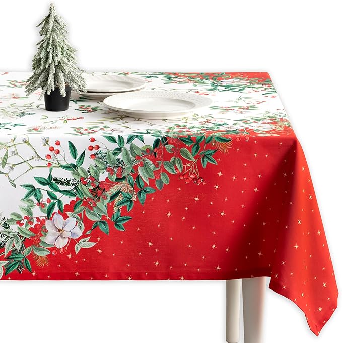 Maison d' Hermine Table Cloth Square Table 100% Cotton 54 x 54 Inches Fall Tablecloth Reusable Everyday Use for Thanksgiving Christmas Decorations Dining Farmhouse Party (Noel)