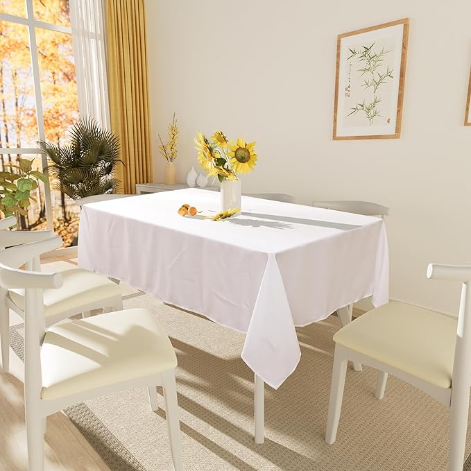 Smiry Rectangle Table Cloth, Waterproof Anti-Scratch Polyester Tablecloth, Decorative Washable Fabric Table Cover for Dining, Buffet, Parties and Outdoor, 60x84, White