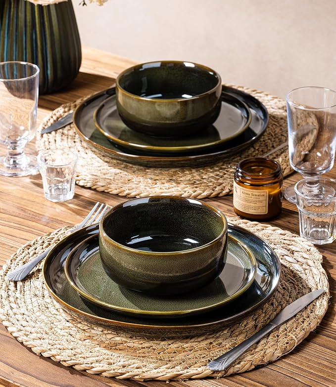Ceramic Dinnerware Set for 6, 18-Piece Plates and Bowls Set | Handmade Reactive - Image 7