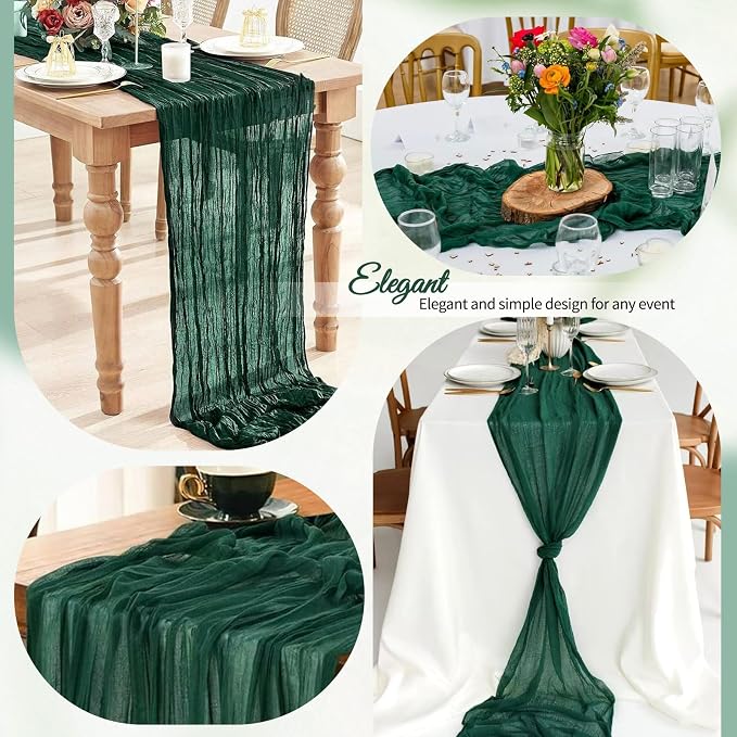 4 Pack Pack Dark Green Cheesecloth Table Runner 10Ft, Christmas Table Runner - Image 6