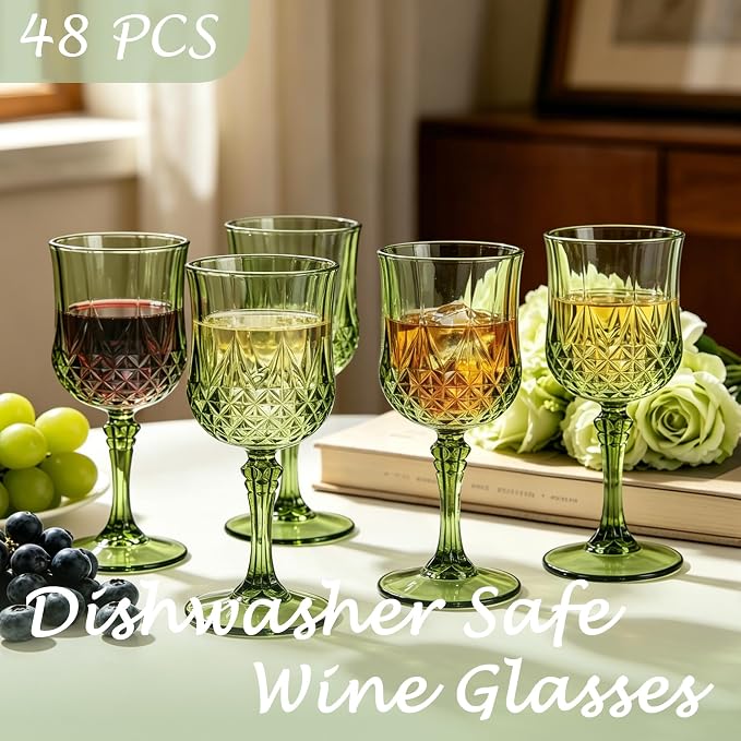 48Pack Plastic Wine Glasses, 7oz Vintage Goblets - Image 3
