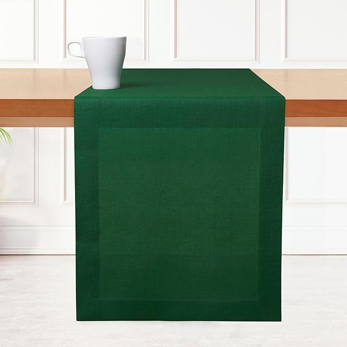 D'Moksha Homes Linen Table Runner 60 Inches - 100% Pure Linen Forest Green Table Runner 14 x 60 Inch for Coffee Tables, Dresser, St Patricks Day, Easter - Machine Washable