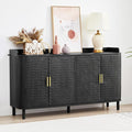 ORRD 4 Doors Storage Cabinet, 2 Tier Wooden Storage Organizer Cabinet with Adjustable Shelf, Sideboard Buffet Cabinets with Iron Curved Doors Accent Shoe Rack for Entryway Hallway Living Room (Black)