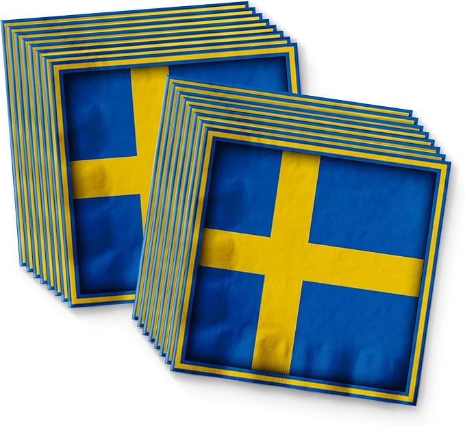 Swedish Flag Birthday Party Supplies Set Plates Napkins Cups Tableware Kit for 16
