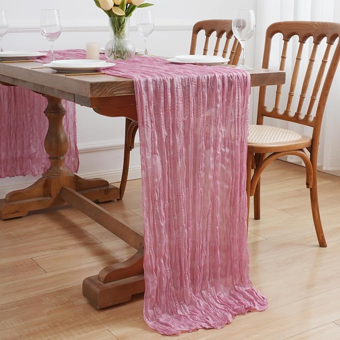 Asee'm 12pcs Pink Cheesecloth Table Runner Summer 10FT Gauze Sheer Rustic | - Image 7