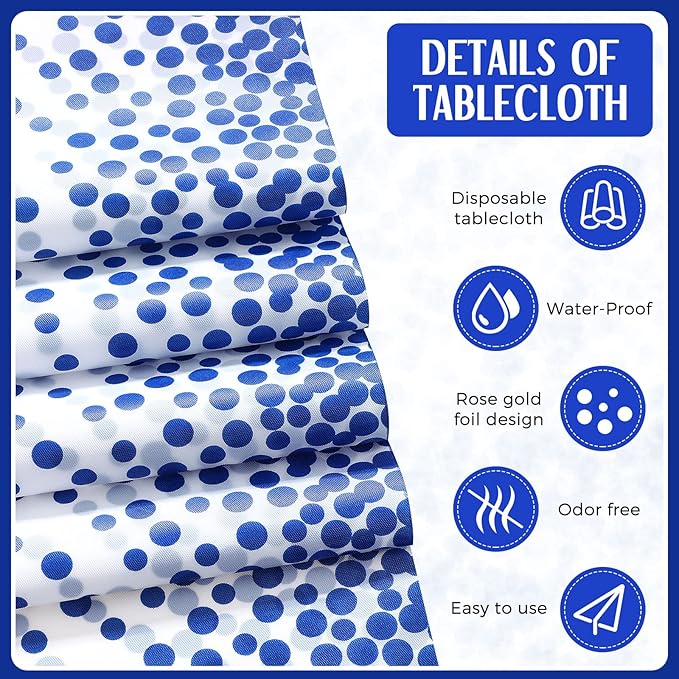 Breling 24 Pack Royal Blue Disposable Plastic Tablecloths and Satin Table Runner Set, 54 x 108 Inch Tablecloth, 12 x 108 Inch Table Runners for Wedding Graduation Birthday Baby Shower