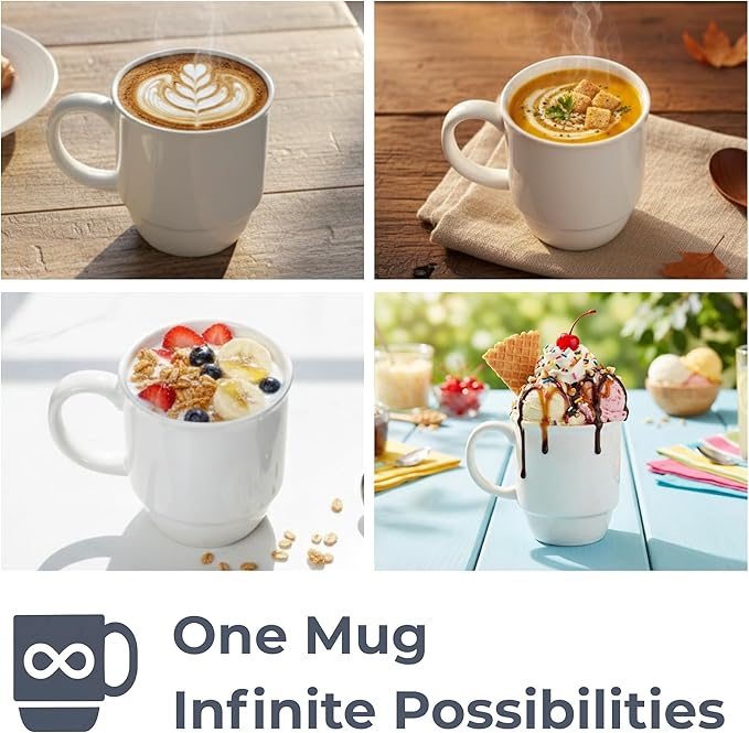 Stackable Porcelain Coffee Mug Set of 4 – 20oz Jumbo Capacity, Space-Saving - Image 5