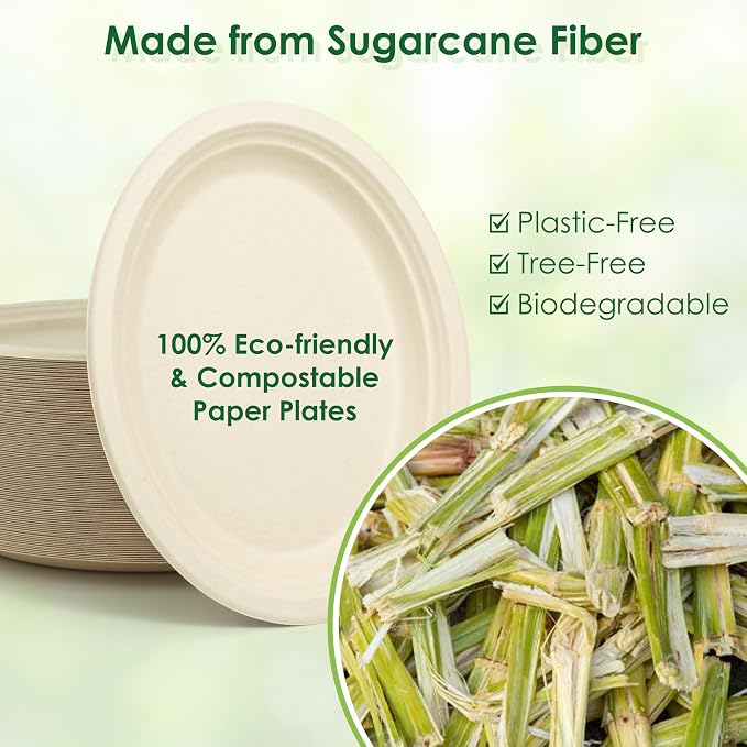 100pc Disposable Oval Paper Plates, 12.5" Biodegradable Compostable Heavy Duty - Image 3