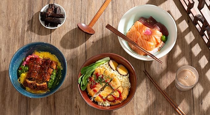 8 Inch Ceramic Ramen Bowl Set of 2, 40oz Japanese Bowls with Spoons & Chopsticks,Durable,Microwave & Dishwasher Safe,Perfect for Ramen,Pho,Salad,Soup,Noodles，Mixing bowls（Azure）