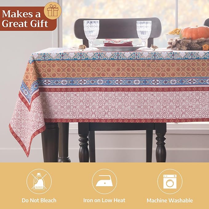 Maison d' Hermine Table Cloth Rectangle Table 100% Cotton 54 x 72 Inches Fall Tablecloth Reusable Everyday Use for Thanksgiving Christmas Decorations Dining Farmhouse Party (Romane)
