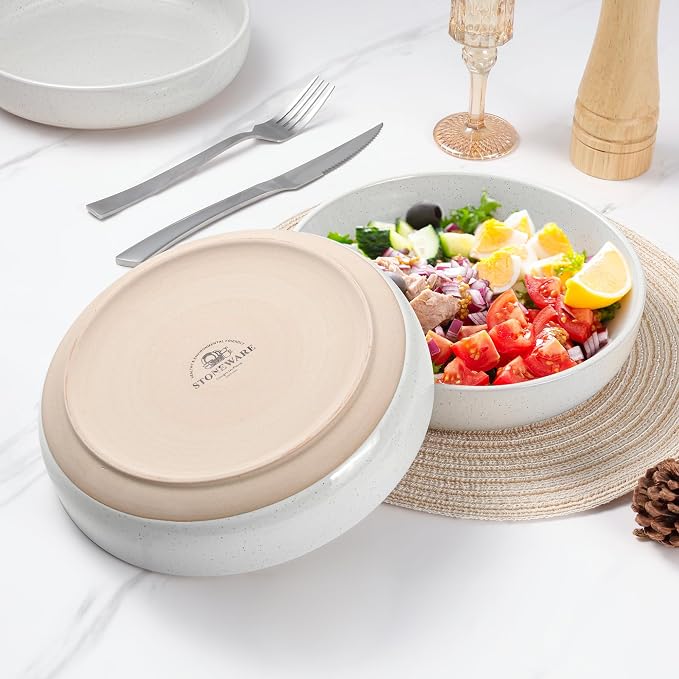 LIANYU Pasta Salad Bowls Set, 33oz Wide and Shallow Serving Bowls Set of 4 - Image 3