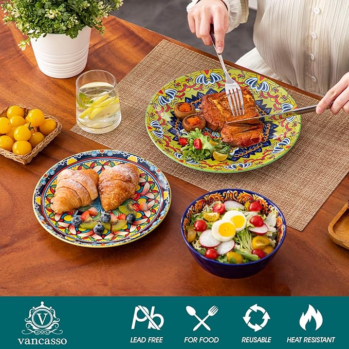 vancasso 18 Pieces Plates and Bowls Set, Bohemian Style Dinnerware Sets Service - Image 3