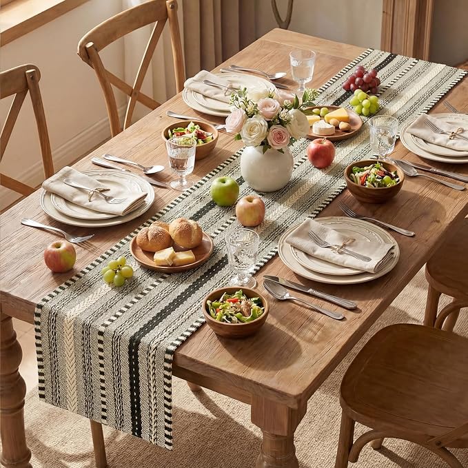 Artoid Mode Black Farmhouse Stripe Braided Table Runner 12x120 Inch | Holiday - Image 5