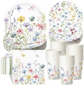 Pickmesh 250 Pcs Spring Floral Disposable Tableware Set Wildflower Butterfly by Pickmesh