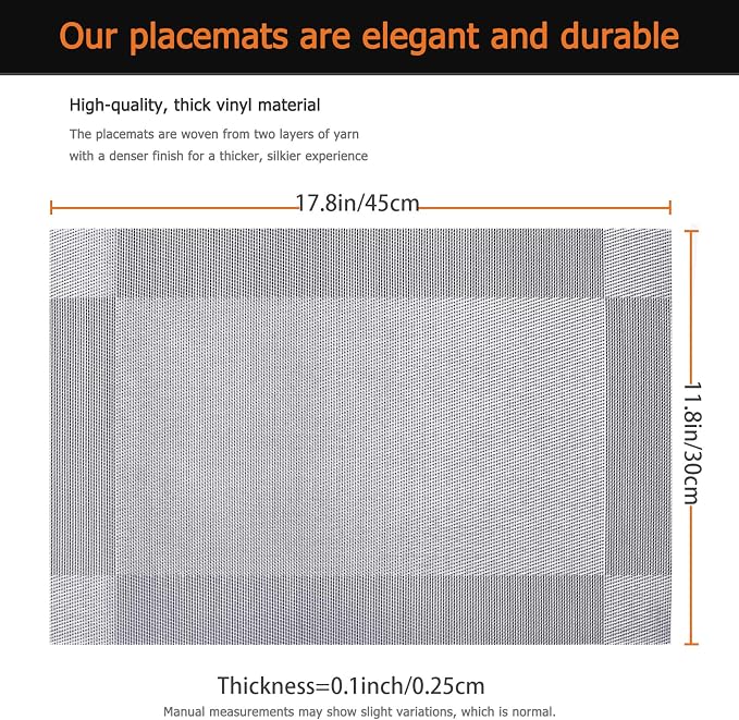 Silver Grey Vinyl Placemats Set of 12, Heat Resistant Table Placemats | 18x12 - Image 3