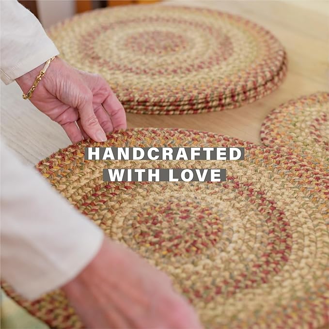 Homespice Harvest Round Braided Placemats, Warm Country Decor, Set of 2, 15", Multicolor Jute Table Mats - Vibrant Colors, Durable, Easy to Clean and Protects Furniture