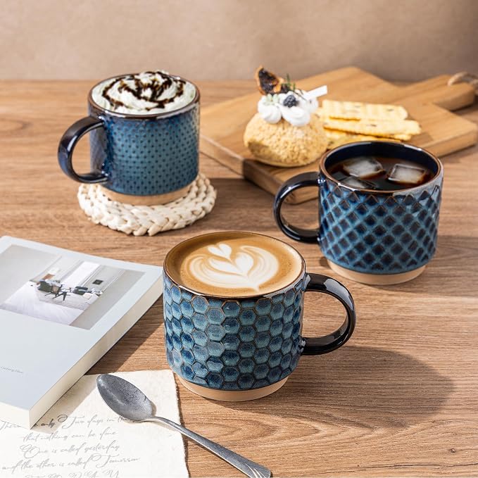 GBhome 6 OZ Stackable Coffee Mugs Set of 4, Ceramic Espresso Coffee Cups | - Image 6