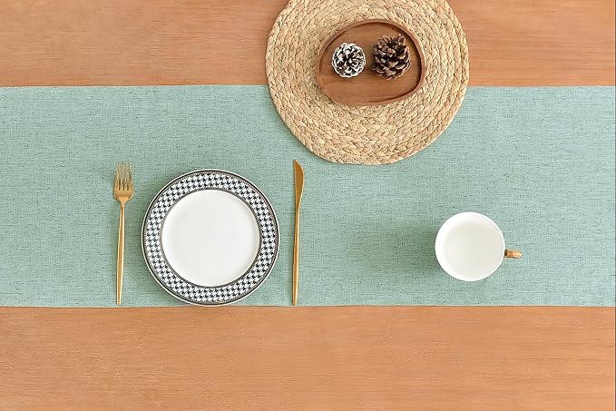 Wracra Linen Table Runner, Light Green Table Runners 48 Inches Long | Rich - Image 2