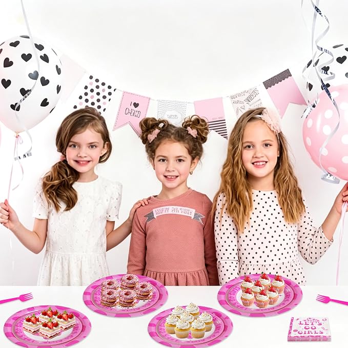 100 Pcs Disposable Let's Go Girls Party Tableware Set - Image 3