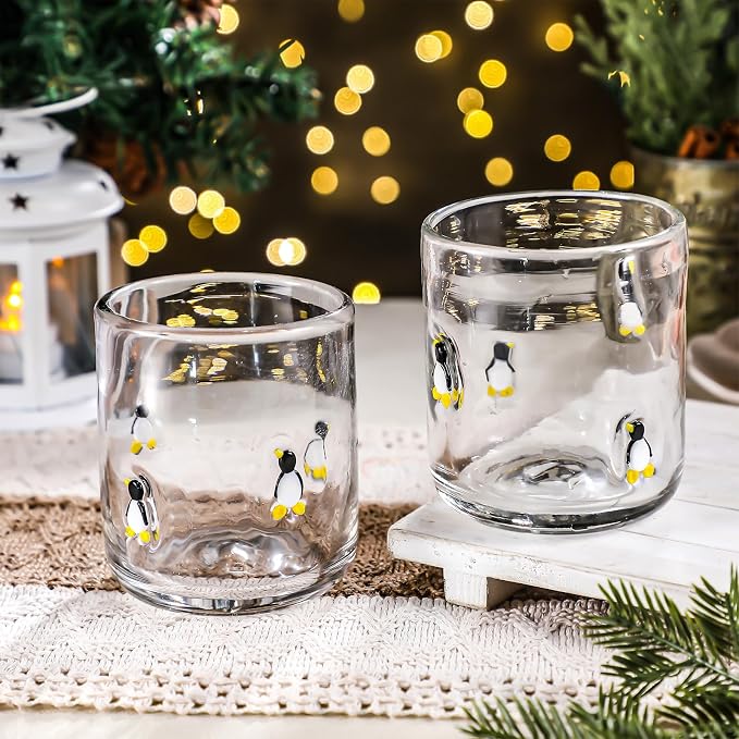 Skylety 2 Pcs Christmas Icon Juice Glass - 14 oz Penguin Stemless Drinking - Image 4