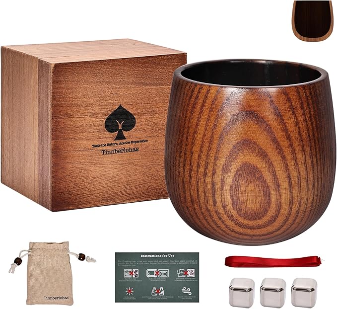 Charred Wooden Whiskey Glass Set – Durable Bourbon Glass for Men, Insulated Old Fashioned Glass – Whiskey Gifts for Husband, Dad, Brother – Birthday, Christmas, Father’s Day, Retirement
