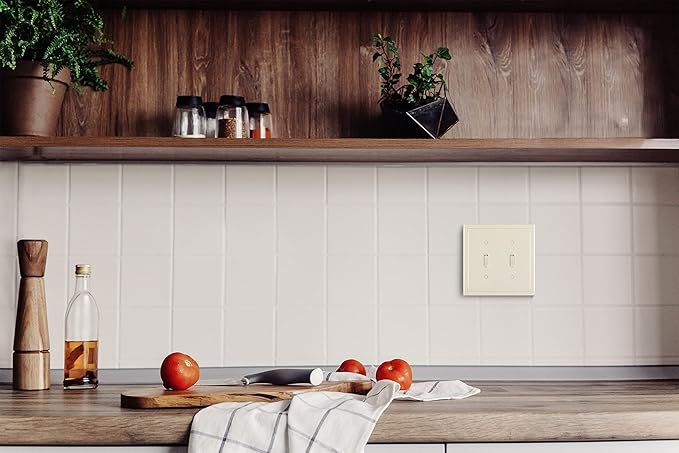 Henne Bery Modern Edge Decorative Wall Plate Switch Plate Outlet Cover, Durable Solid Zinc Alloy (Double Toggle, Light Almond)