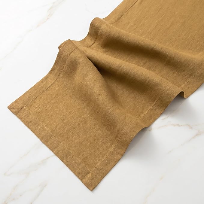 Solino Home 100% Pure Linen Table Runner Caramel Woven, Fete 14 x 36 in | Table - Image 4