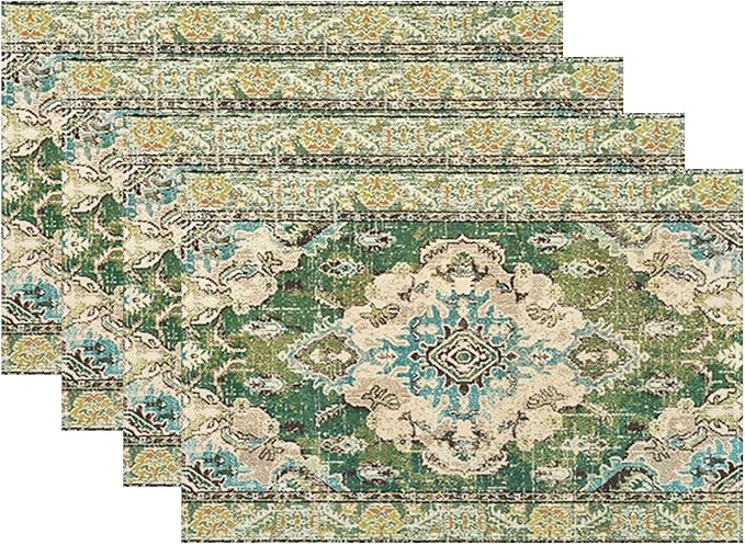 Sage Green Placemats 12x18 Inches Set of 4, Boho Vintage Ethnic Carpet Decorative Rectangle Table Mats for Party, Home Kitchen,Dining Table Decoration