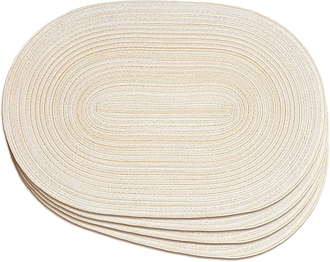 Noctiflorous Oval Braided Placemats Set of 4 Woven 12x18 Inch Non Slip Washable Heat Resistant Place Mats Round Tablemats for Dining Kitchen Party Daily Table Decor Dinner Mats (Beige, 4)